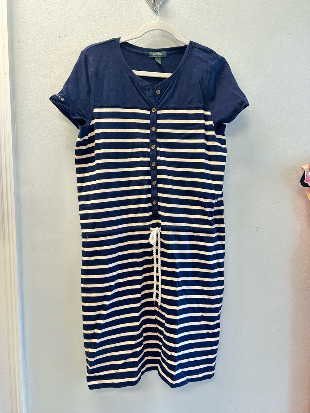 Lauren Ralph Lauren Nautical Stripe Drawstring Dress Size Large - Picture 2 of 7